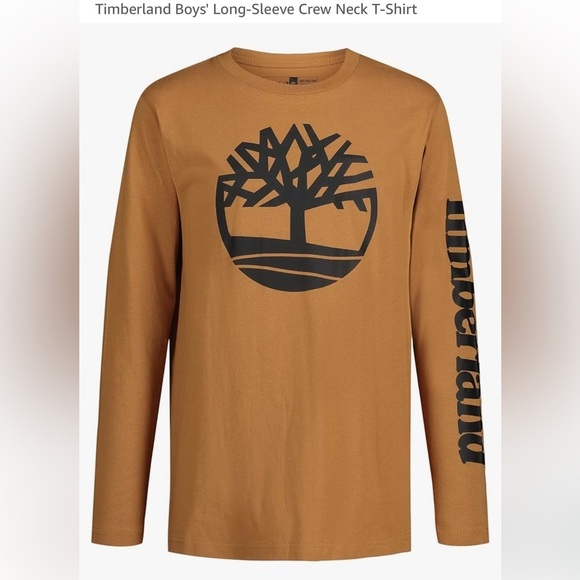 Timberland LG 14/16 Brown Long Sleeve Logo TShirt Cotton Casual Crew Neck shirt - Picture 6 of 16